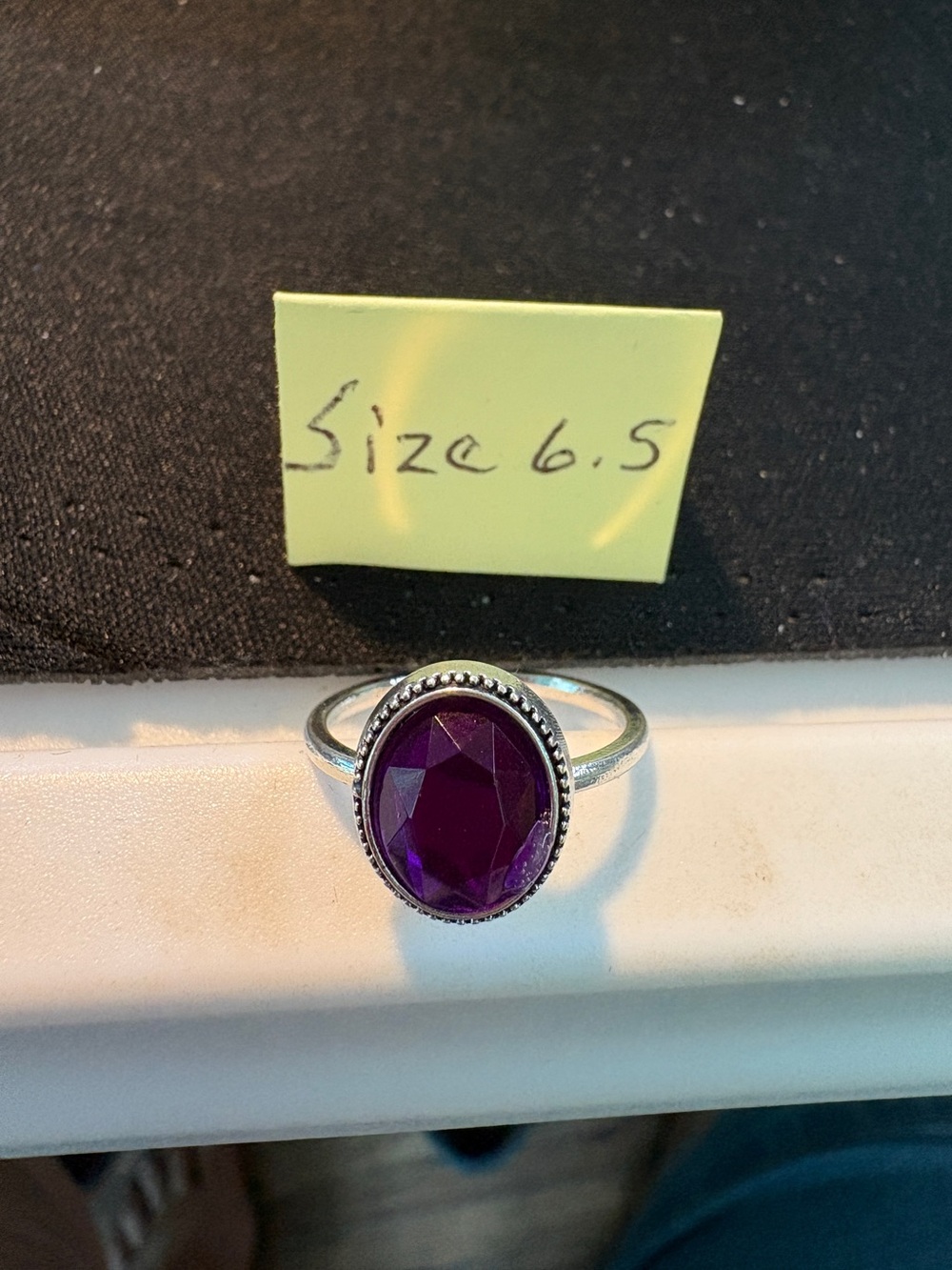 Purple Oval Gemstone Silver Ring - Size 6.5